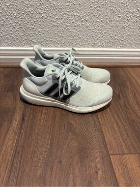 adidas Pale Gray and Black Knit Athletic Sneakers